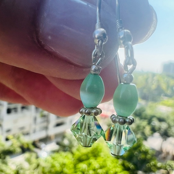 Jewelry - Mint Green Swarovski Crystal and Sterling Silver Dangly Earrings